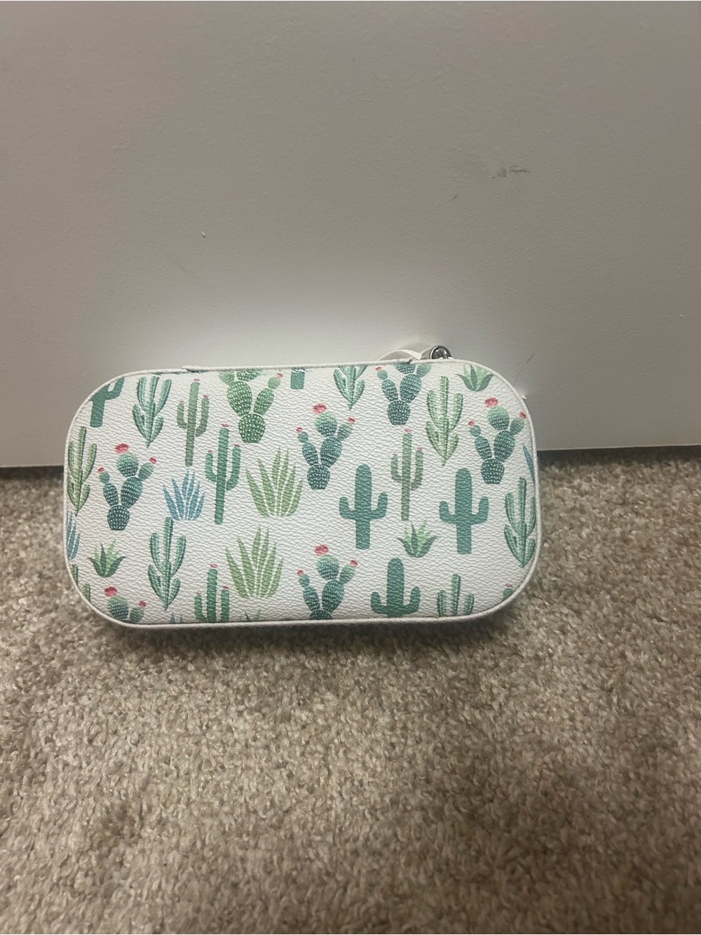 Cactus Print Travel Pouch in White and Green jewelry holder